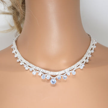 Swarovski Crystal Delicate Layered Chain Diamond/Crystal Necklace Set, Bridal Necklace Set, Bridal Jewelry, Statement Necklace